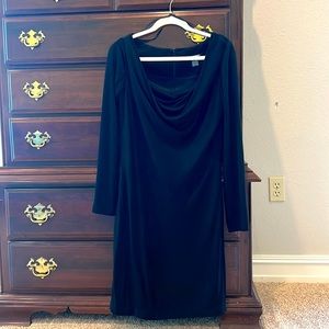Ellen Tracy Cowl-Neck Black Long Sleeve Knit Dress